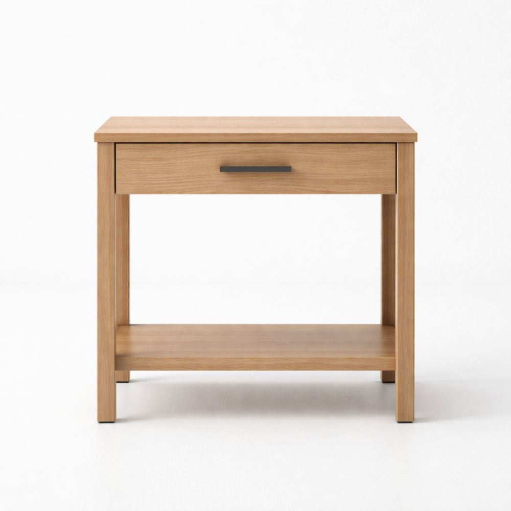 Comodino in legno massello di quercia con cassetto e ripiano-Aestivara