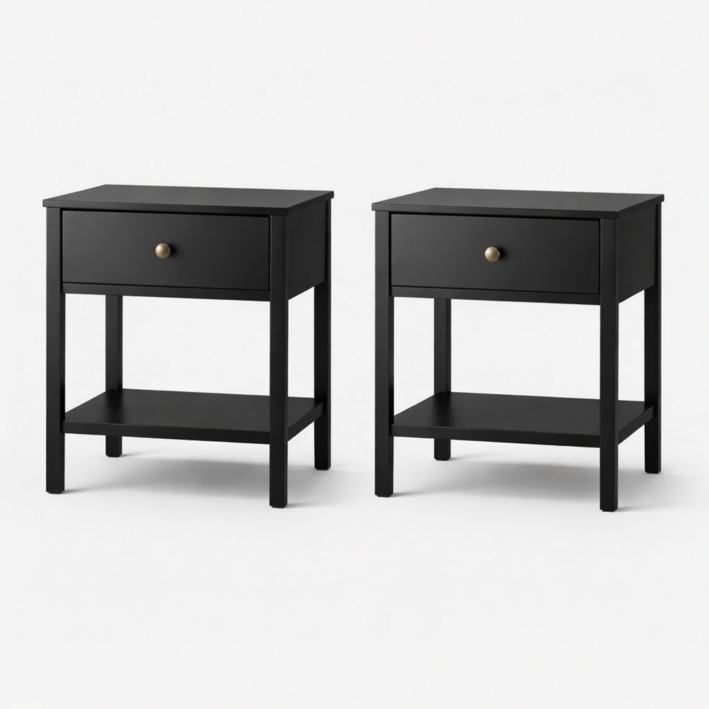 Set di 2 Comodini in Legno Nero con Cassetto-Aestivara