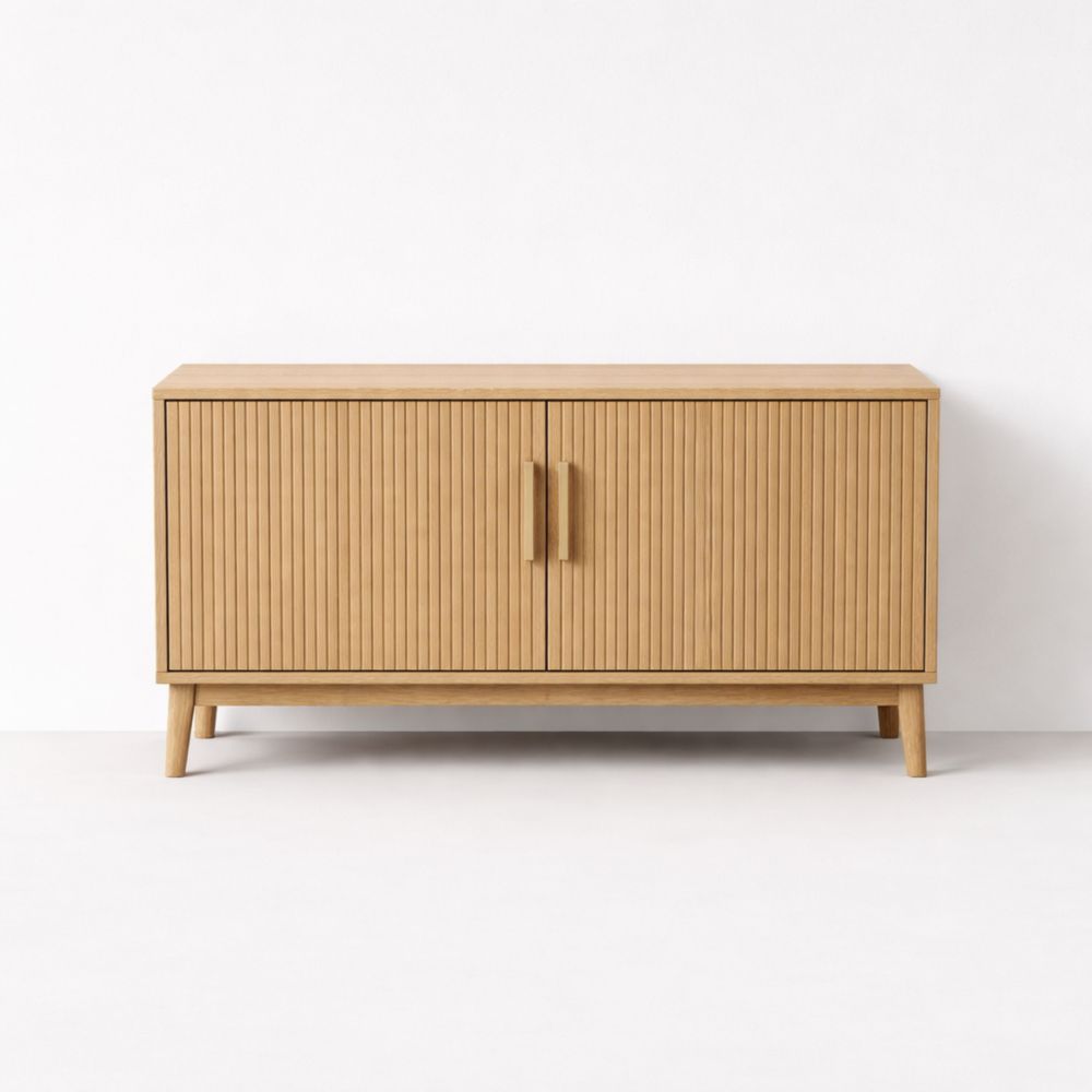 Credenza in legno con ante a doghe 120x40x75 cm-Aestivara