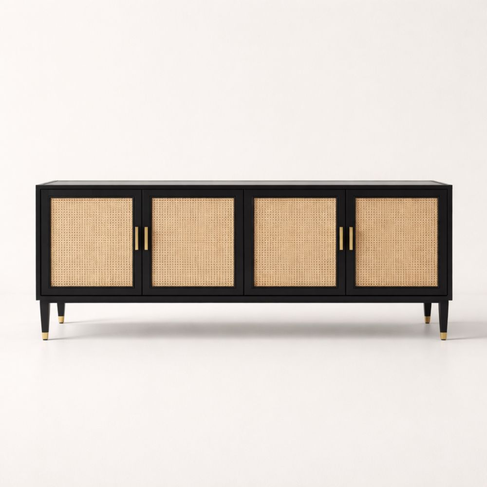 Credenza in Legno e Rattan Nero/Naturale 180cm-Aestivara