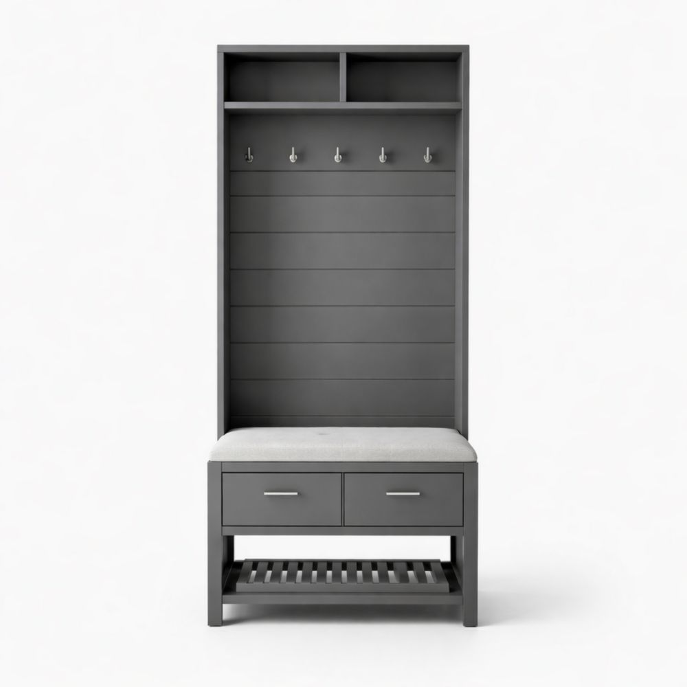 Appendiabiti Legno Grigio con Cuscino e Ganci-Aestivara