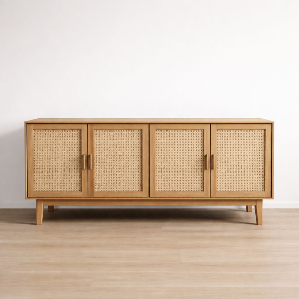 Credenza in Legno con Porte in Rattan 180x40x75 cm-Aestivara