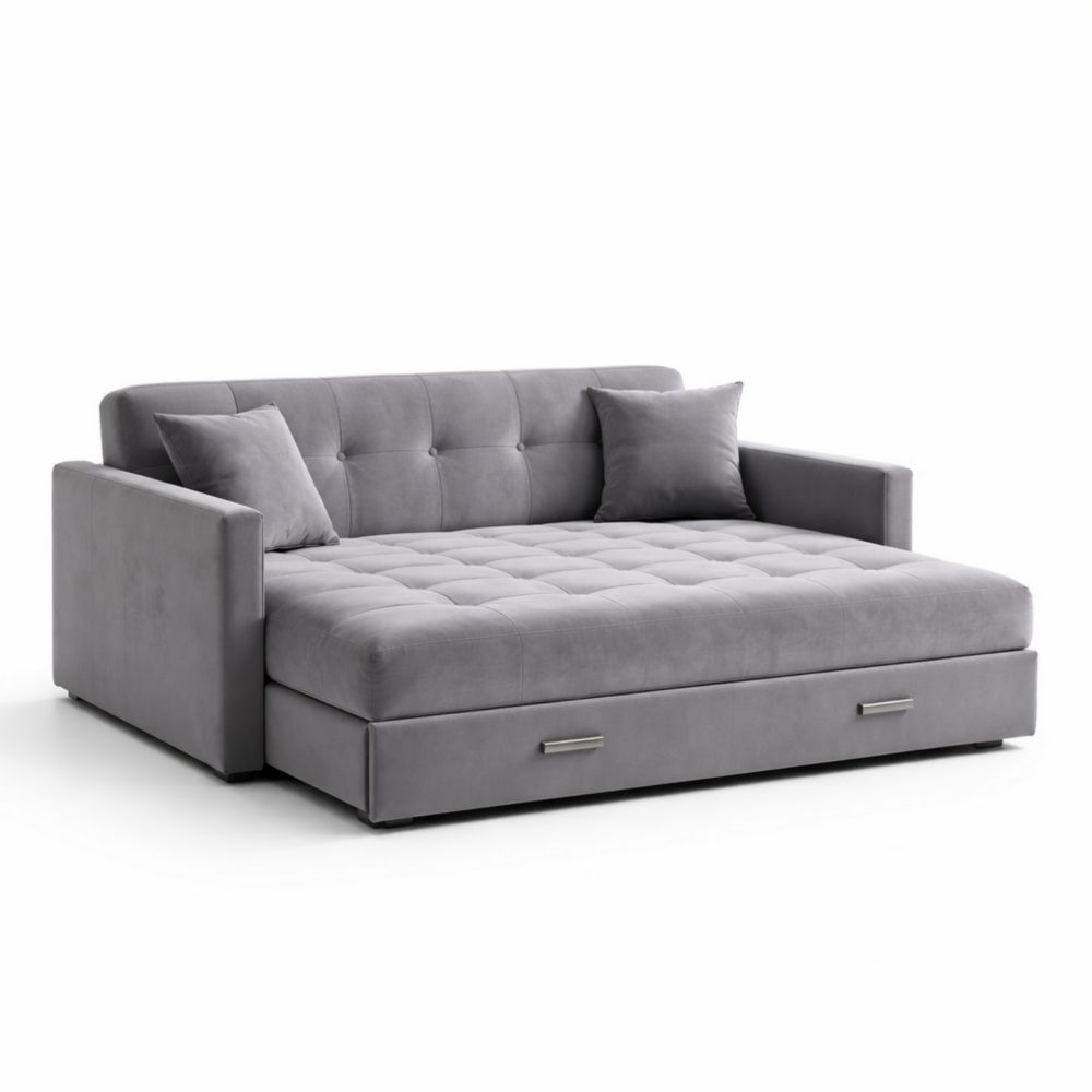 Divano Letto in Tessuto Grigio con Cassetto-Aestivara