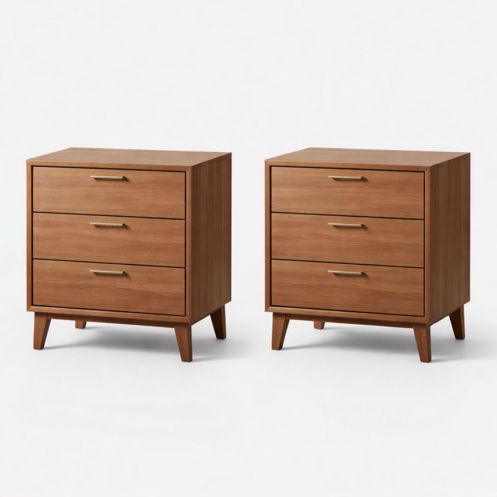 Set di 2 Comodini in Legno con 3 Cassetti-Aestivara