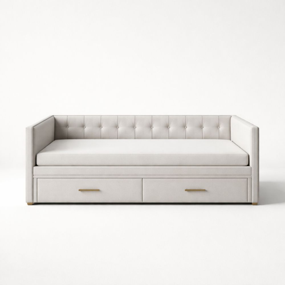 Divano Letto con Cassetti in Tessuto e Struttura in Legno-Aestivara