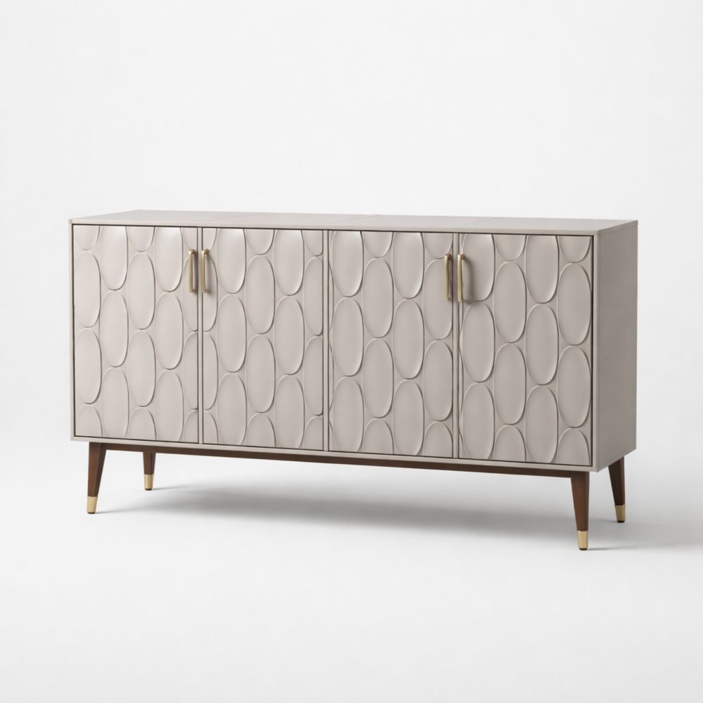 Credenza MDF con Ante Scolpite e Gambe in Legno Beige-Aestivara