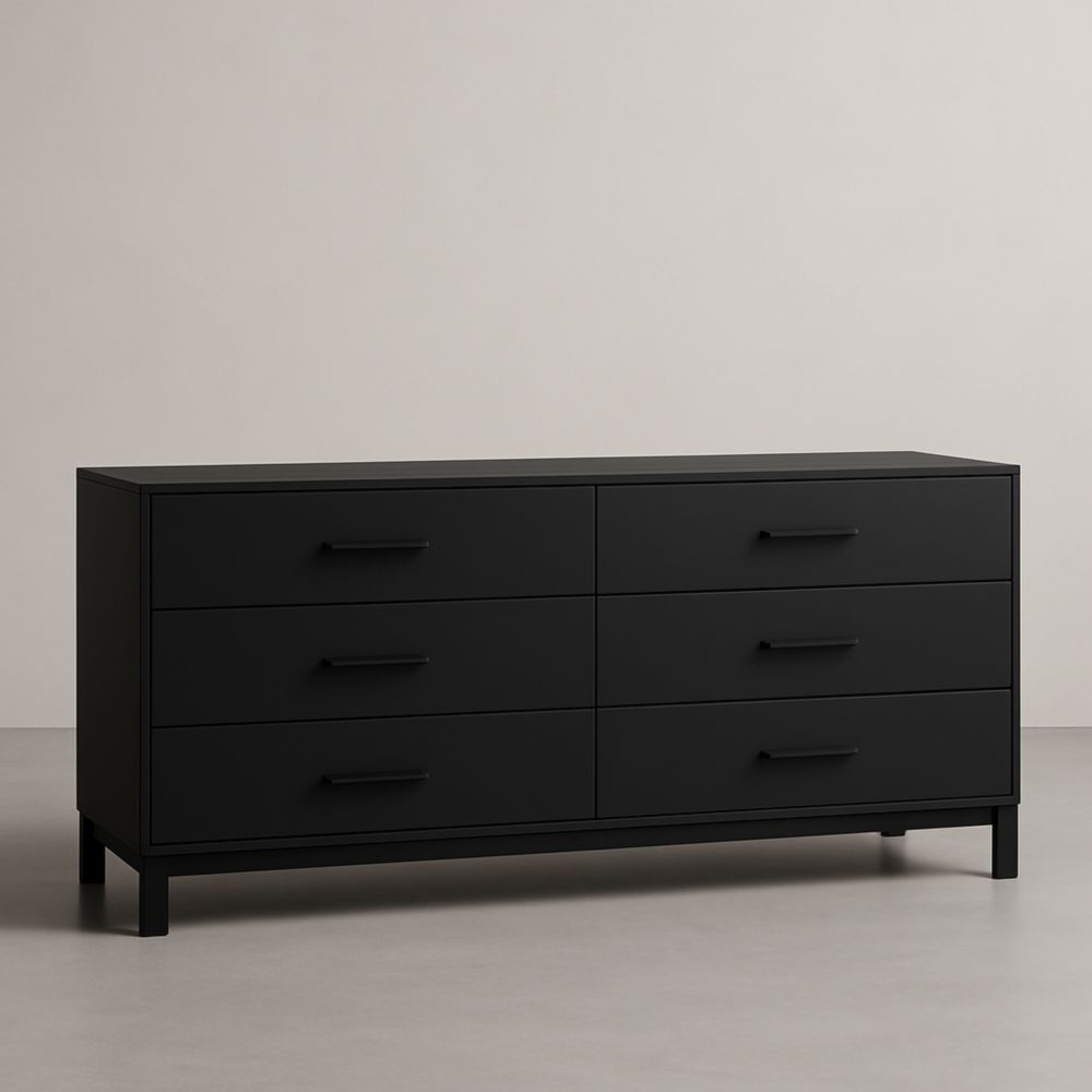 Cassettiera 6 Cassetti Legno Nero 160x45x70 cm-Aestivara
