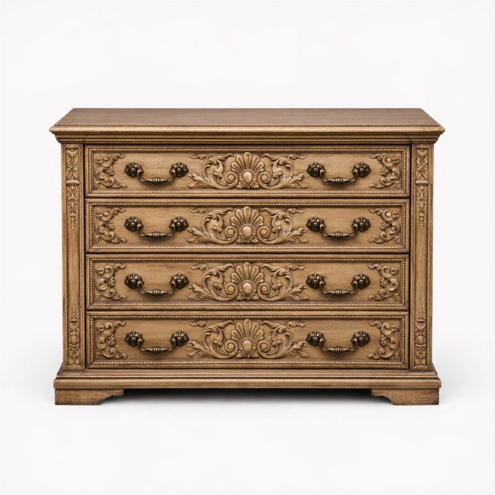 Cassettiera in legno intagliato con quattro cassetti-Aestivara