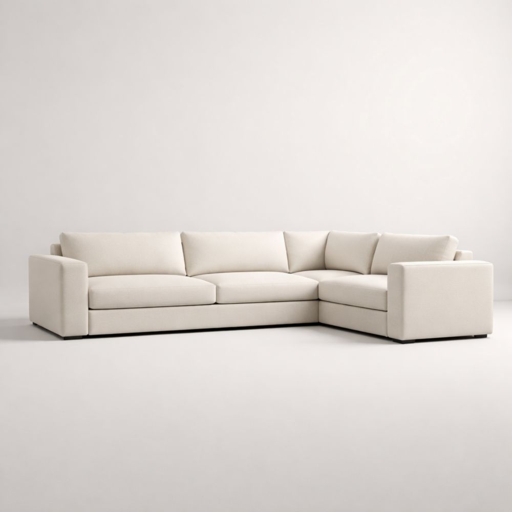 Divano angolare in tessuto beige con schienale imbottito-Aestivara