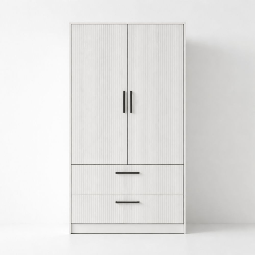 Armadio in Legno Bianco con 2 Ante e 2 Cassetti 180x80x50 cm-Aestivara