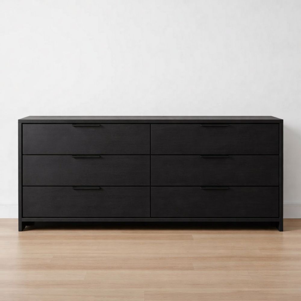 Cassettiera rettangolare in legno scuro con 6 cassetti-Aestivara