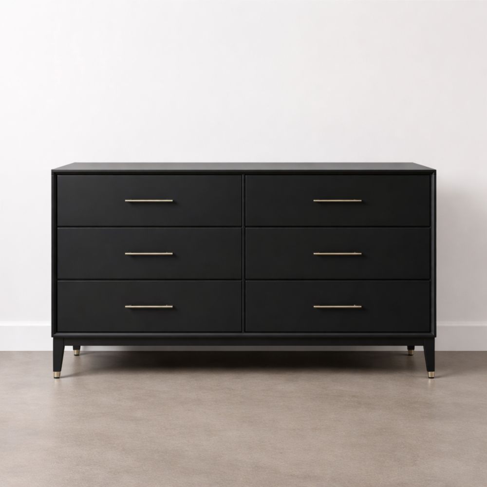 Cassettiera moderna in legno con 6 cassetti neri-Aestivara