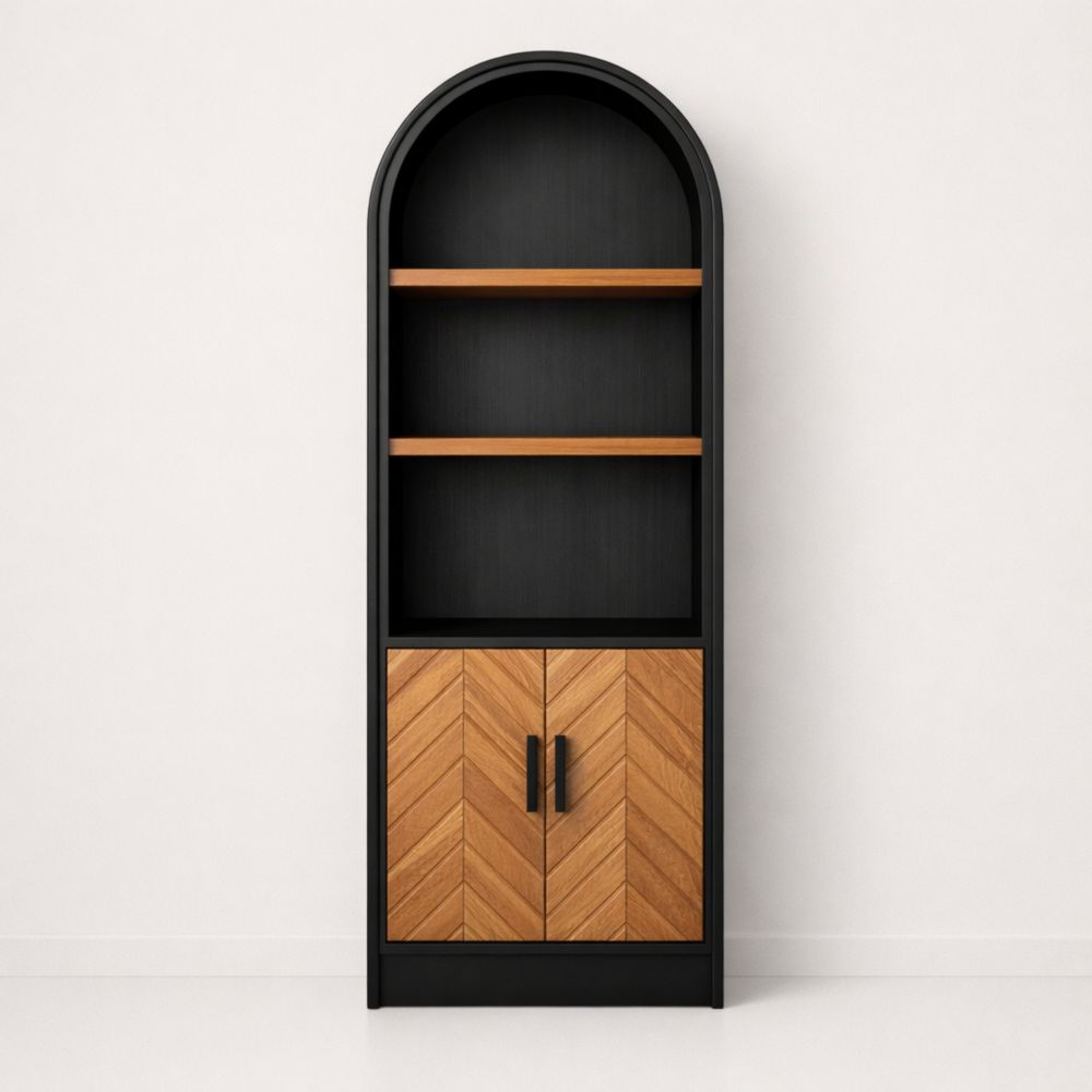 Libreria ad Arco in Legno e Metallo Nero-Aestivara