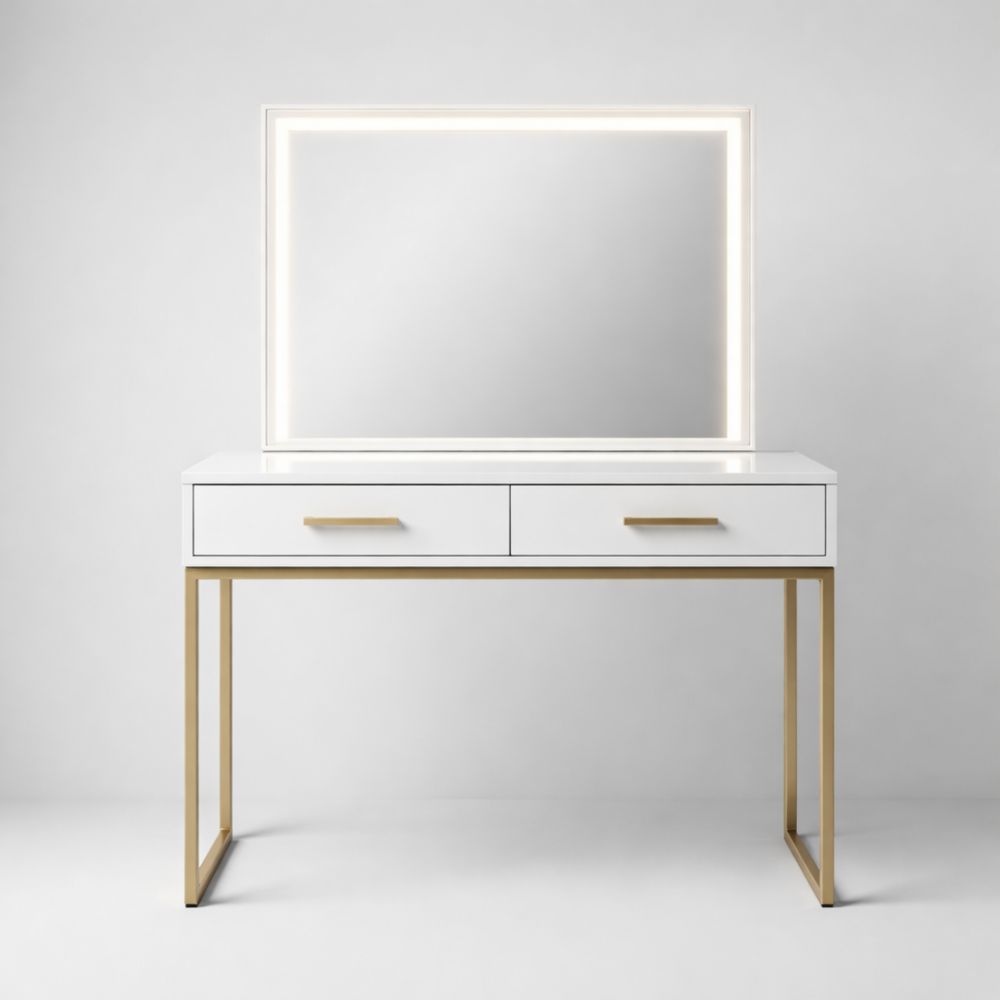 Tavolo da Trucco in MDF con Specchio LED e Struttura in Acciaio-Aestivara