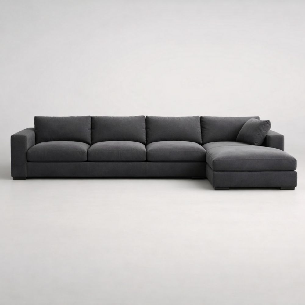 Divano angolare in tessuto poliestere grigio antracite 350x170 cm-Aestivara