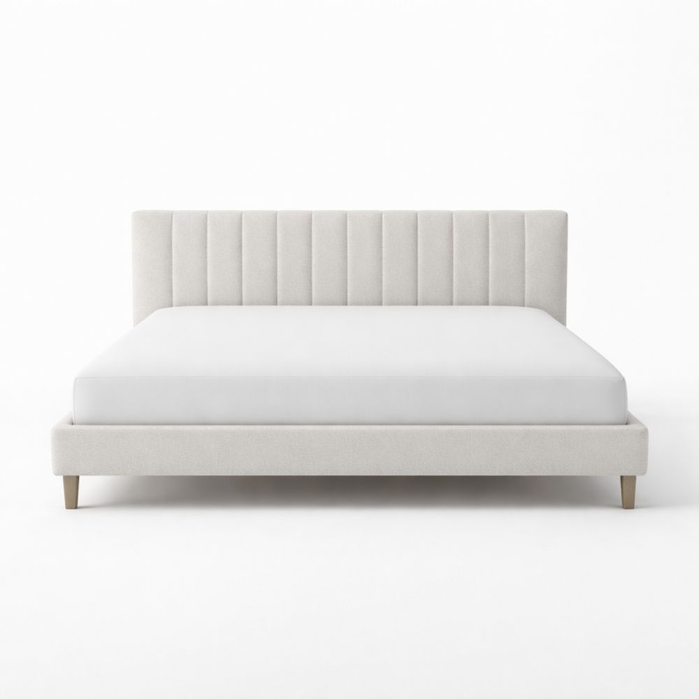Letto matrimoniale imbottito in tessuto poliestere beige-Aestivara