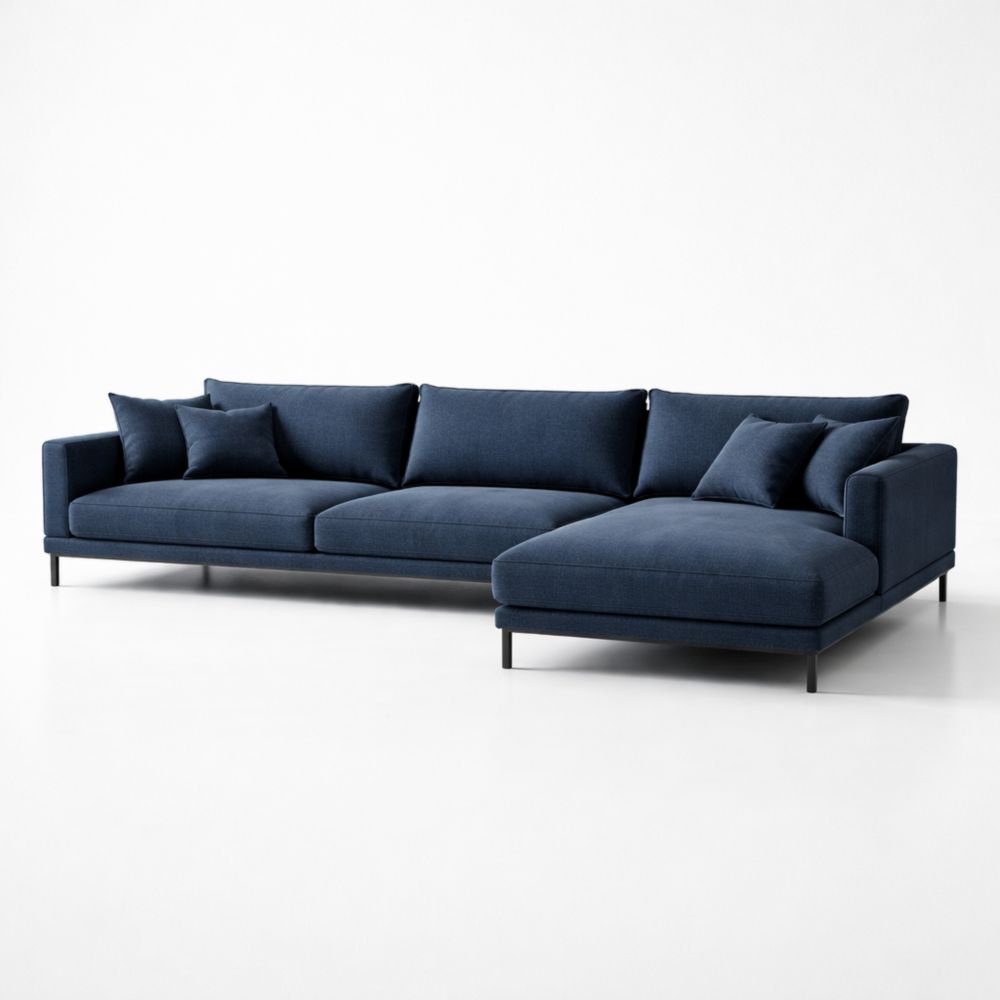 Divano angolare in tessuto blu con chaise longue-Aestivara
