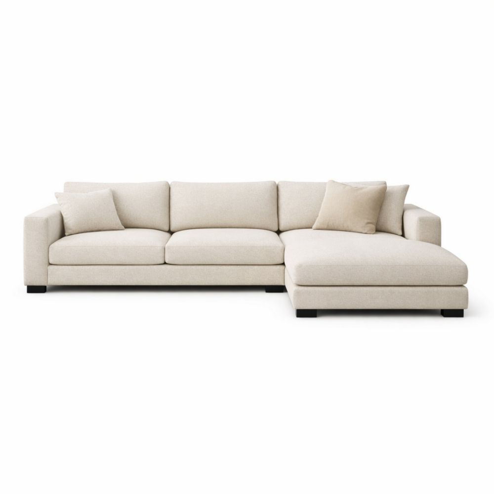 Divano angolare in tessuto poliestere beige con chaise longue destra-Aestivara