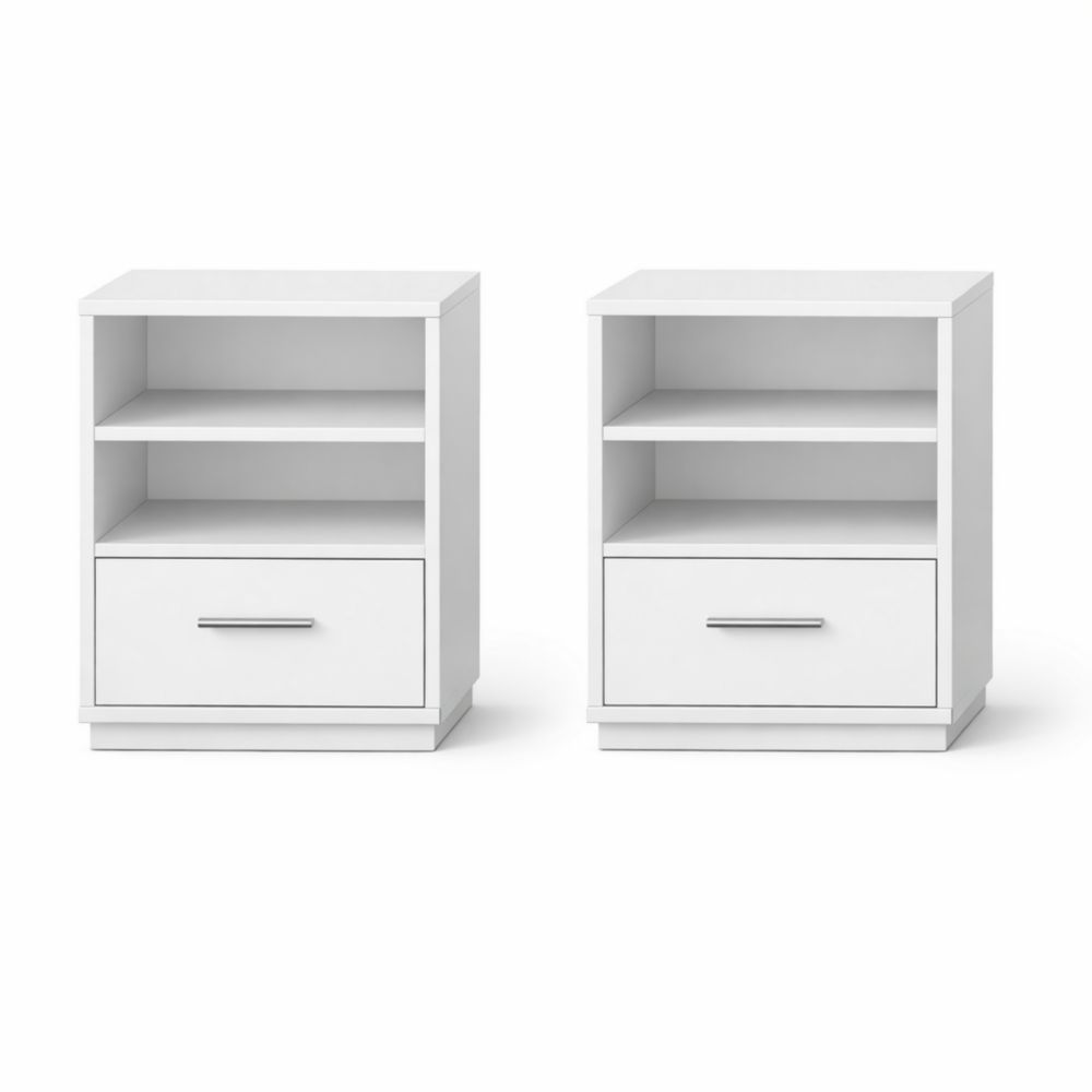 Comodini Set 2 Pezzi Melaminico Bianco con Cassetto e Ripiani-Aestivara