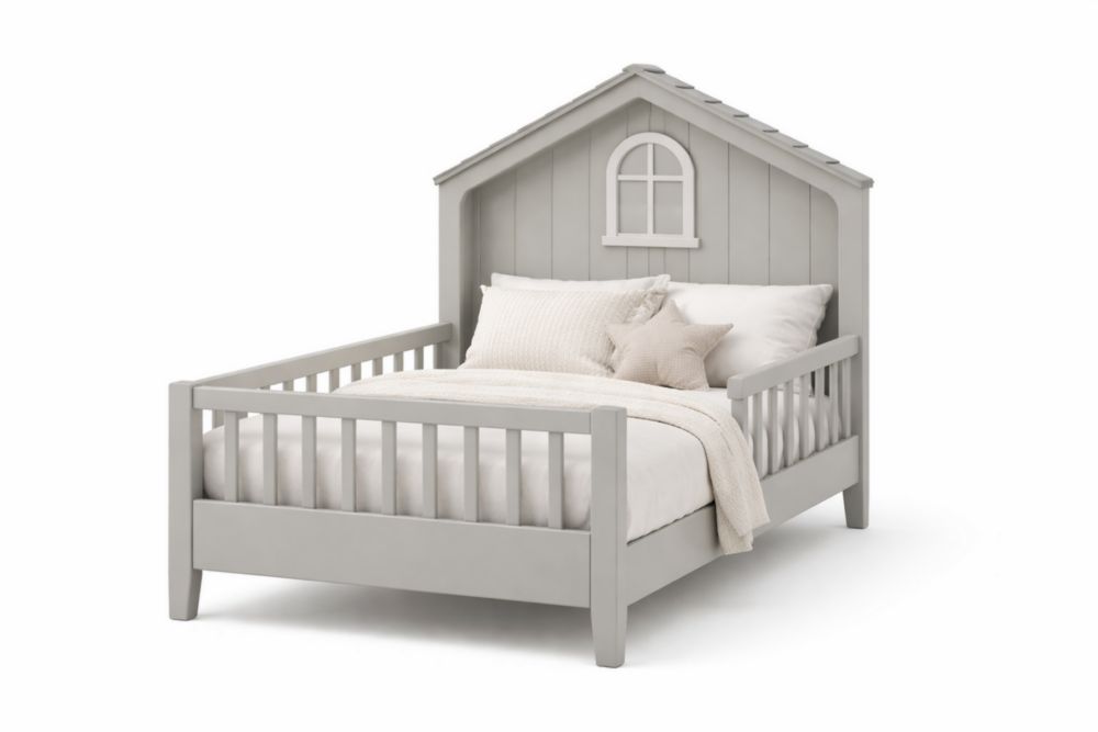 Letto per Bambini Forma Casa in MDF con Testiera Grigia-Decorivelo
