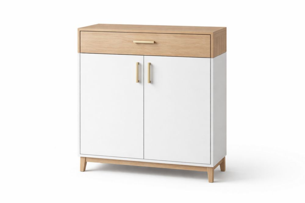 Credenza in MDF e Laminato Bianco con Cassetto e Ante-Decorivelo