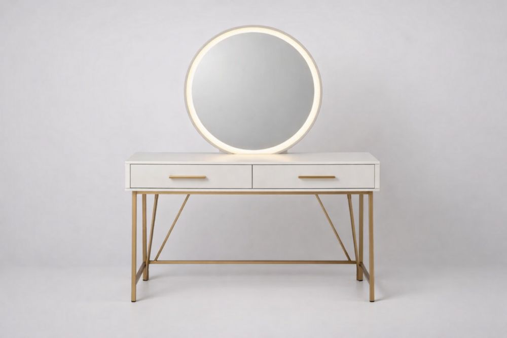 Tavolo da toeletta con specchio a LED e struttura dorata-Decorivelo