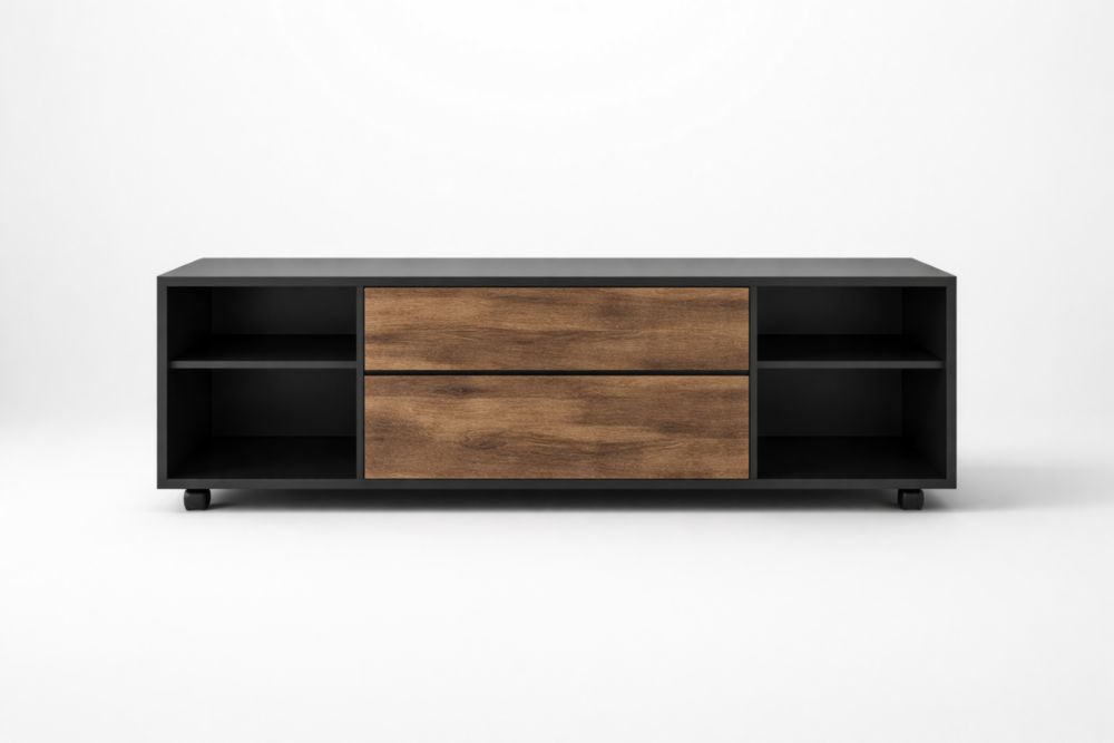 Mobile TV in MDF e Alluminio con Cassetti e Ripiani 140x40x50 cm Nero/Marrone-Decorivelo