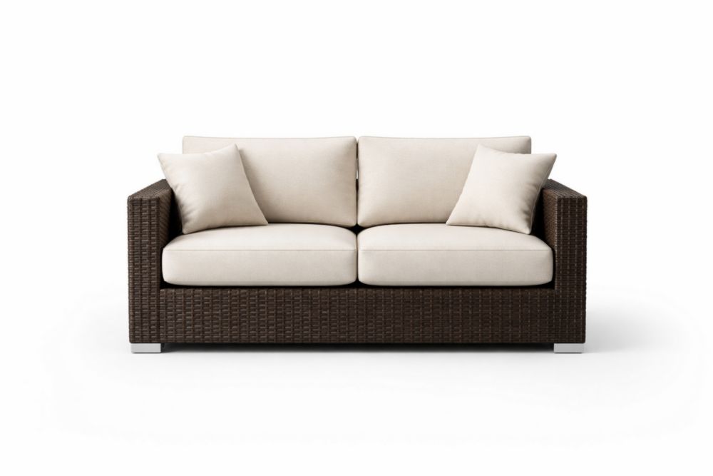 Divano a Due Posti in Rattan Sintetico con Cuscini Crema-Decorivelo