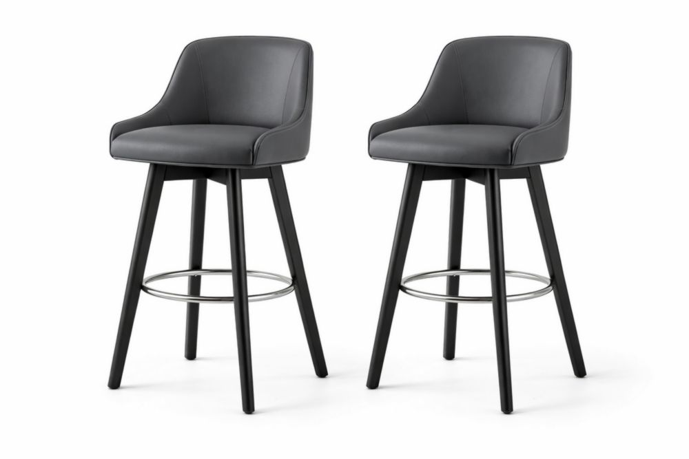 Set di 2 sgabelli da bar in similpelle nera con struttura in Legno Massello-Decorivelo