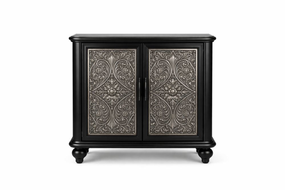 Credenza in Legno Massello e Alluminio decorato nero con dettagli argento-Decorivelo