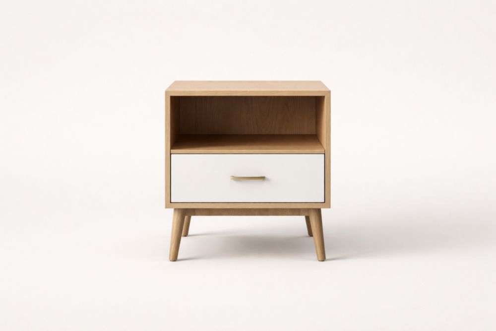 Comodino in MDF e Alluminio con Cassetto Bianco 50x40x30 cm-Decorivelo