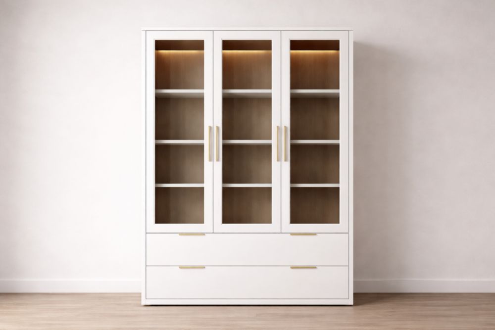 Vetrina in MDF con Ante in Vetro Temperato Bianca 200x100x40 cm-Decorivelo