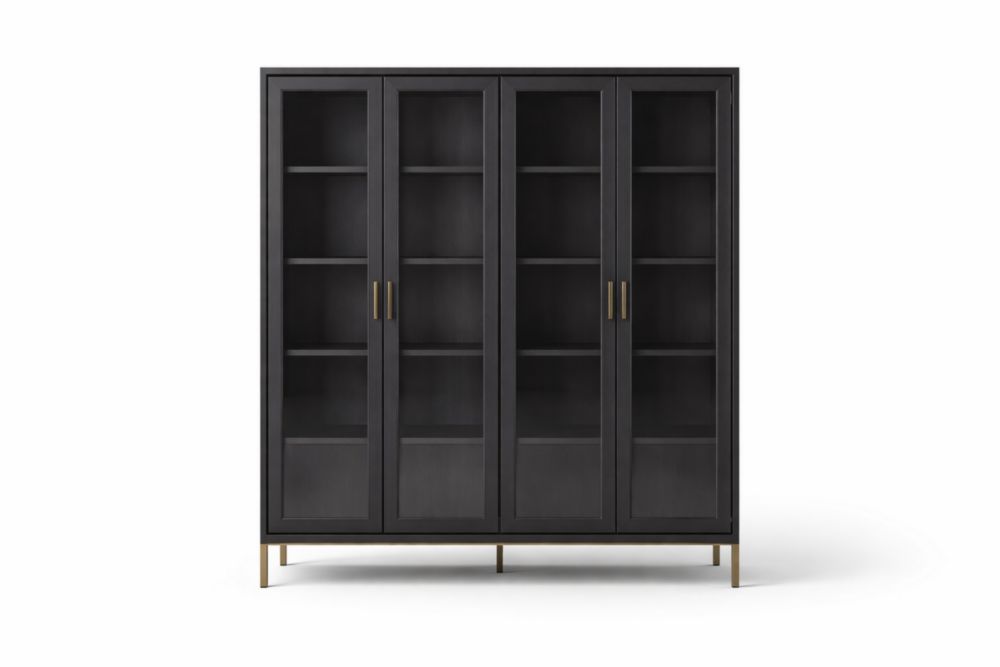 Armadio Vetrina in Legno Massello e Vetro Temperato Nero con Gambe di Alluminio-Decorivelo