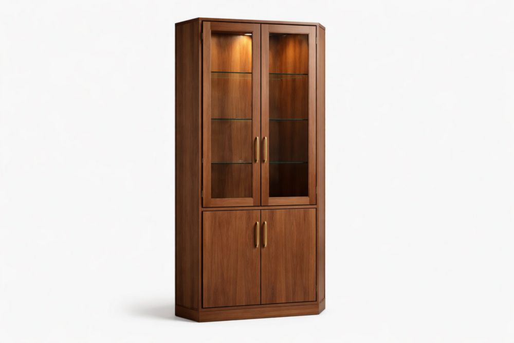 Vetrina in legno massello con ante in vetro temperato marrone 180cm x 80cm x 40cm-Decorivelo