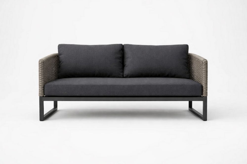 Divano Due Posti in Alluminio con Cuscini in Poliestere Grigio-Decorivelo