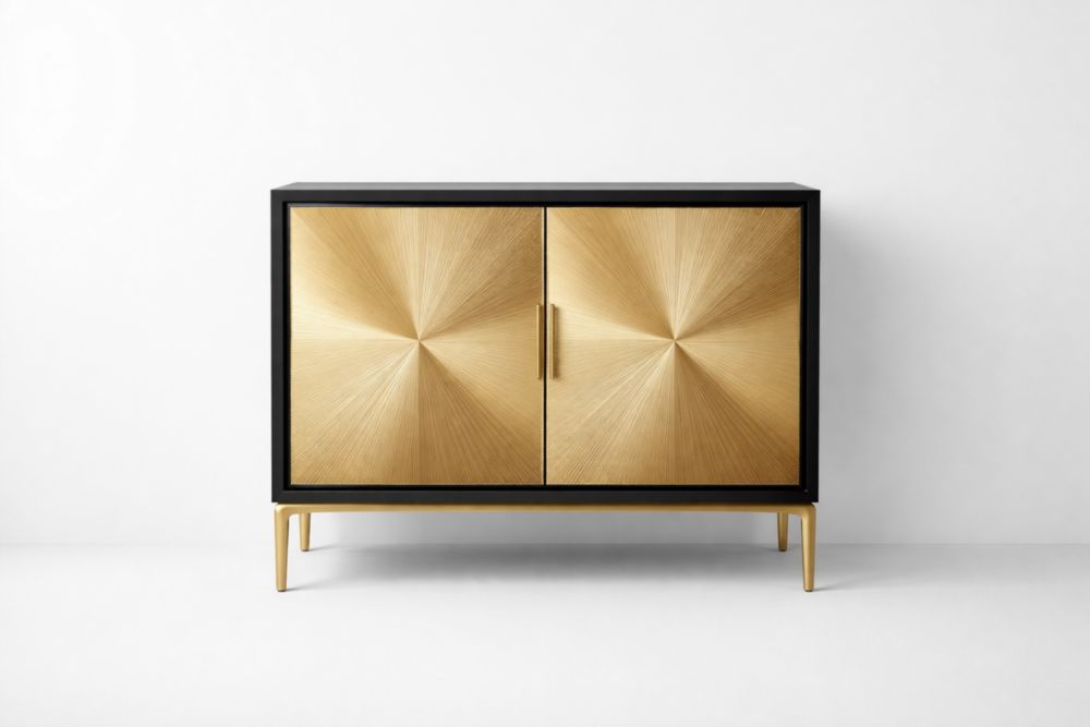 Credenza in Legno Massello e Alluminio Nero e Dorato 100x40x80 cm-Decorivelo