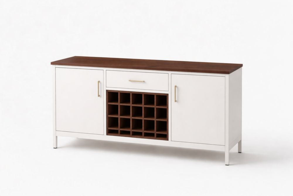 Credenza in Alluminio con Ripiano in Legno Massello e Portabottiglie-Decorivelo