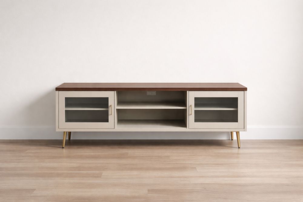 Mobile TV in legno massello e vetro smerigliato 150x40x50 cm-Decorivelo