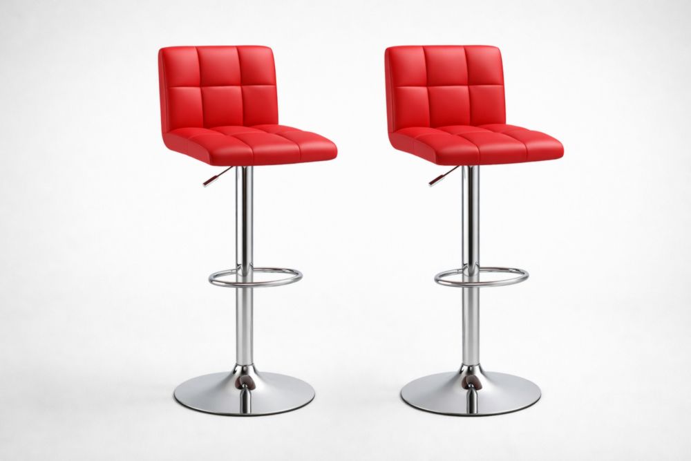 Set di 2 Sgabelli da Bar in Pelle PU Rossa con Base in Acciaio-Decorivelo