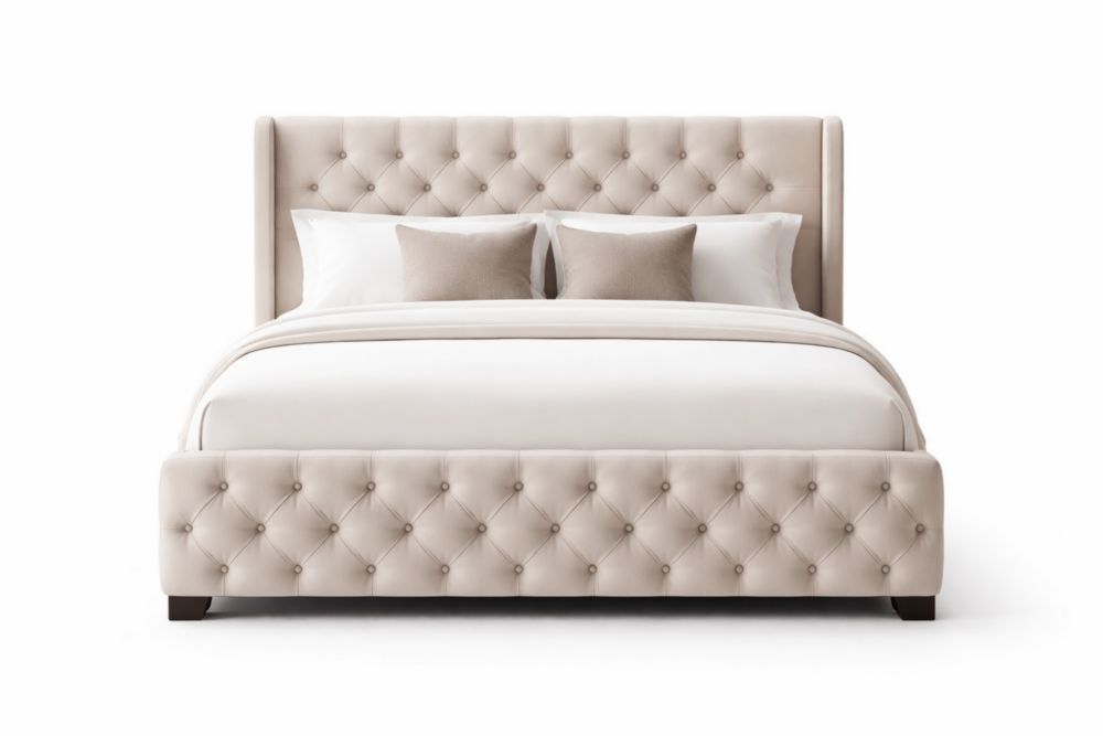 Letto matrimoniale imbottito in tessuto beige 200x160x120-Decorivelo