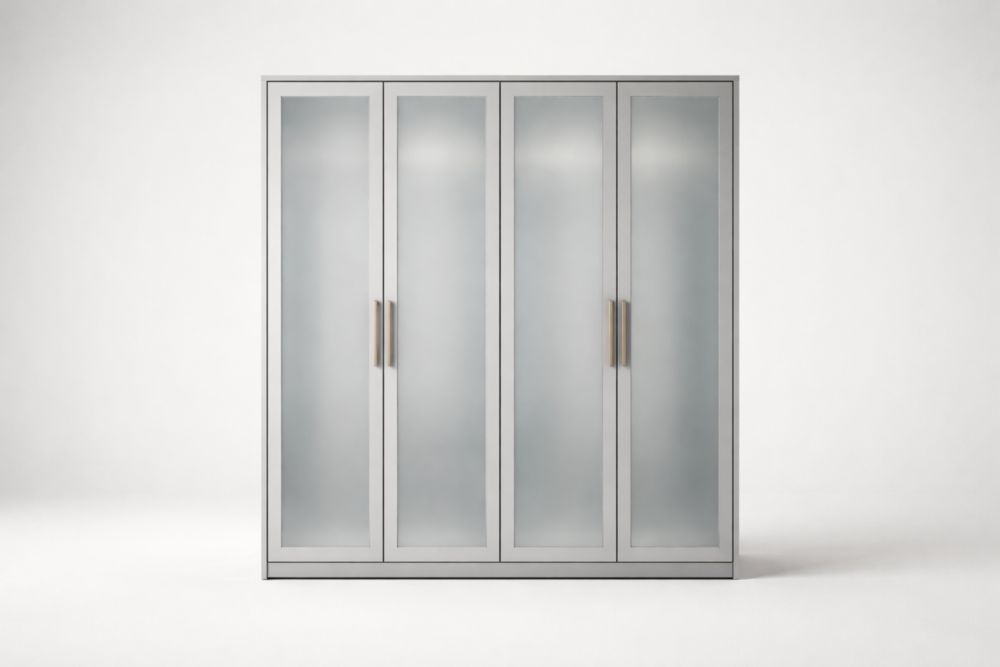 Armadio a 4 Ante con Vetro Smerigliato Grigio MDF e Alluminio-Decorivelo