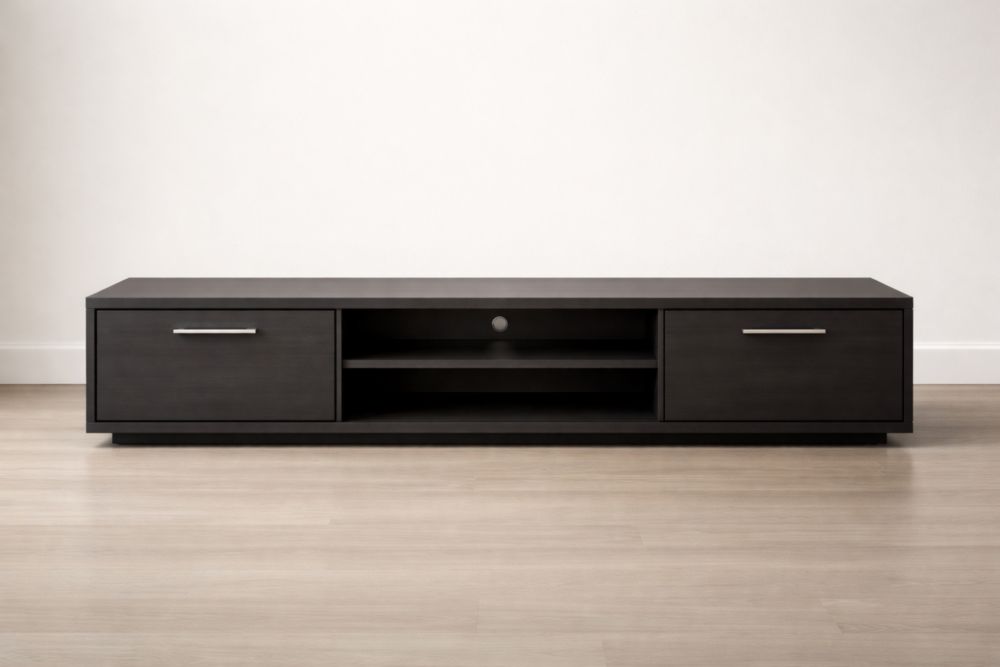 Mobile TV in legno massello ingegnerizzato colore Nero con maniglie in alluminio-Decorivelo