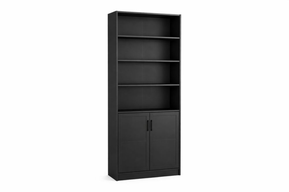 Libreria alta con scaffali e doppia anta in MDF nero-Decorivelo