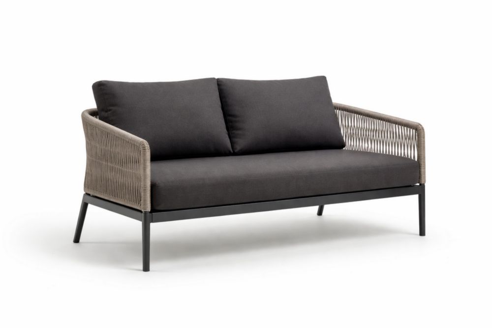 Divano Bifacciale in Alluminio con Cuscini in Tessuto e Schienale in Corda-Decorivelo