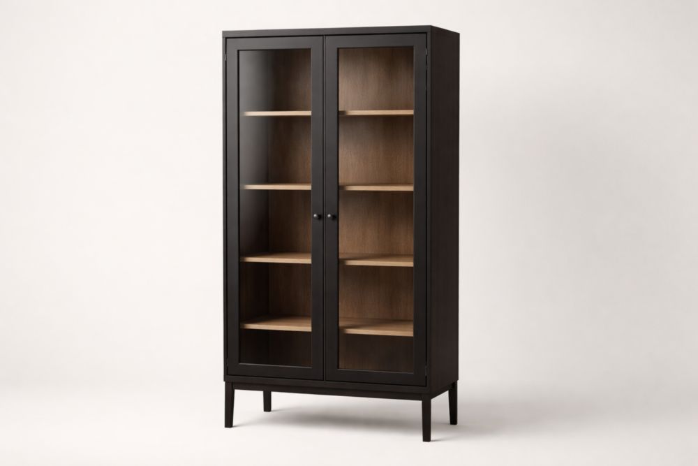 Vetrina in MDF e Vetro con 4 Ripiani Nero-Decorivelo