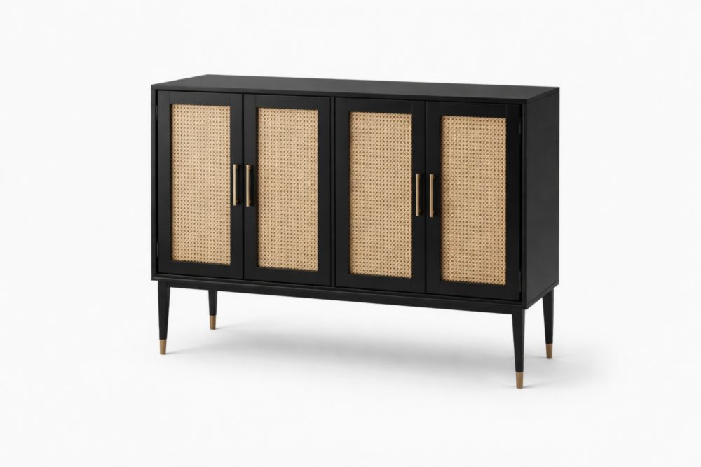 Credenza in MDF e Rattan Nero 4 Ante-Decorivelo