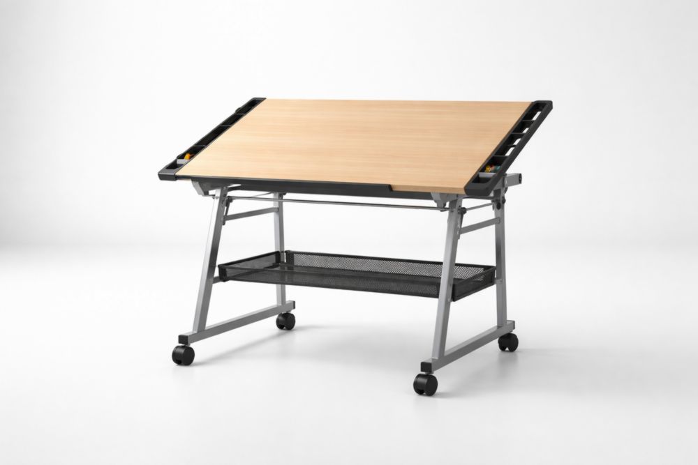 Tavolo da Disegno Regolabile in MDF e Acciaio con Ruote-Decorivelo