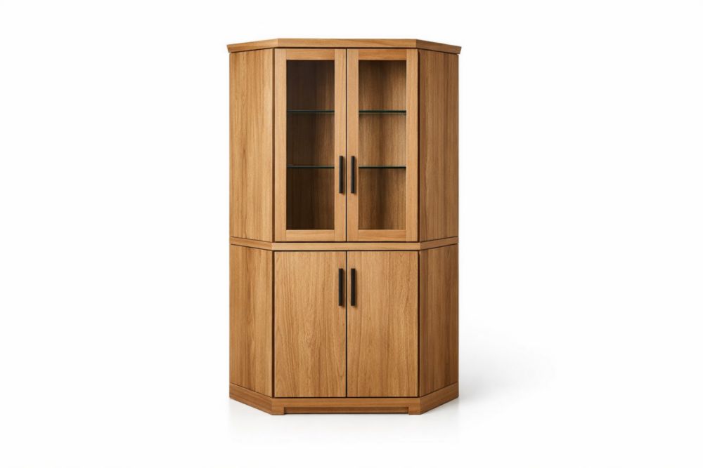 Armadio ad Angolo in Legno massello e Vetro, Marrone-Decorivelo