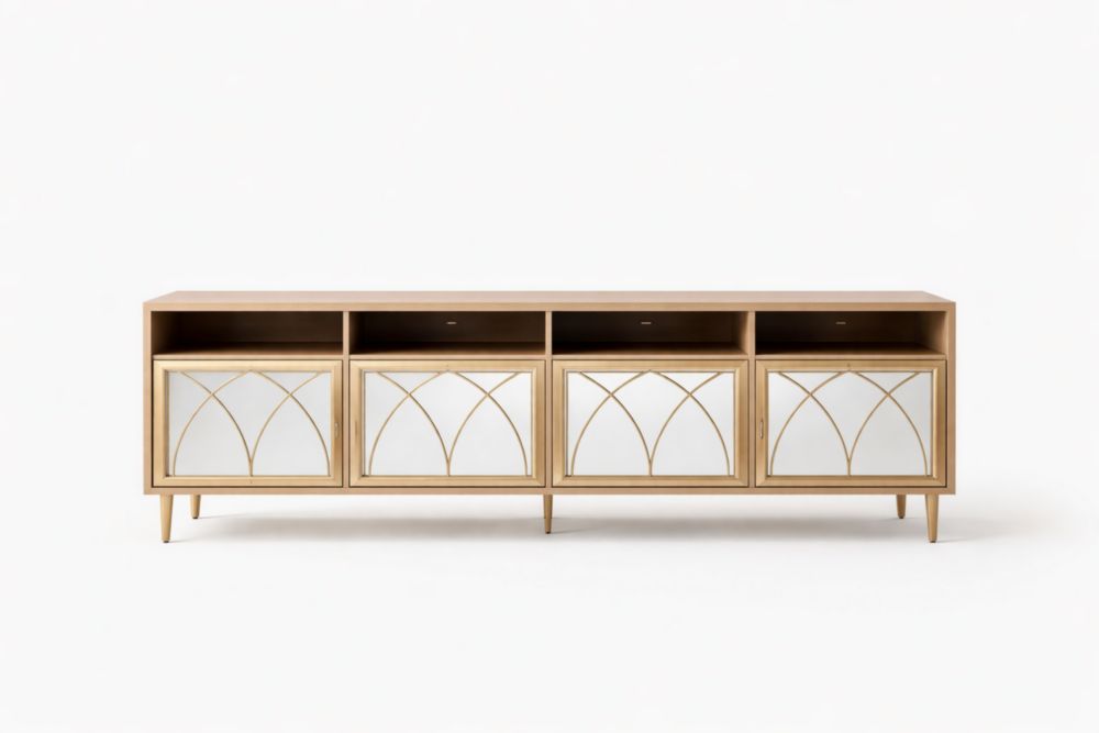 Mobile TV in legno massello con ante in vetro specchiato 200x40x70 cm-Decorivelo