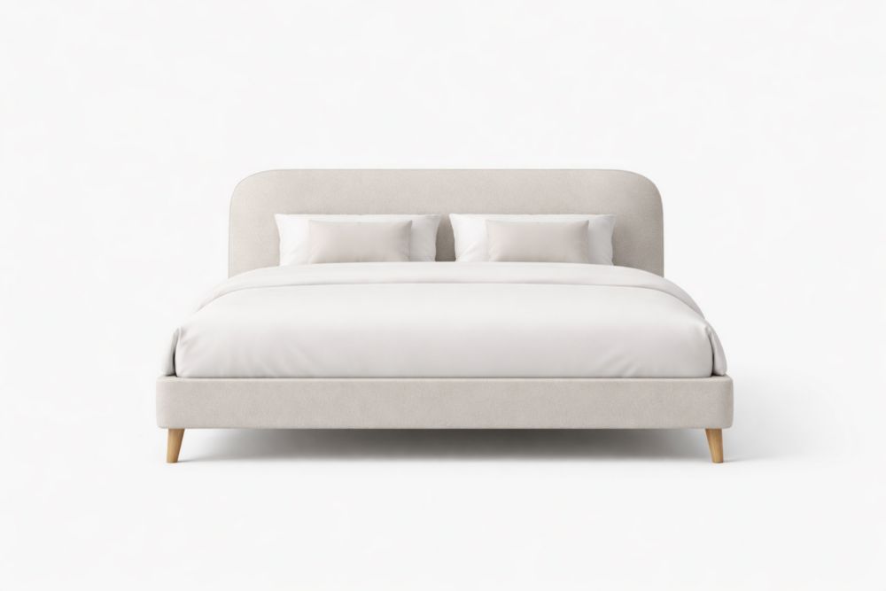 Letto matrimoniale imbottito in tessuto bianco con testiera curva-Decorivelo